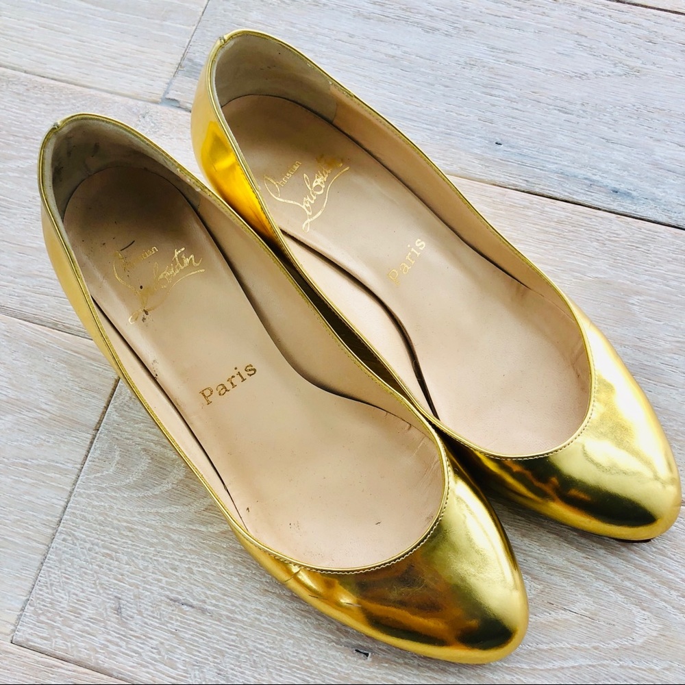 Christian Louboutin Gold Metallic Wedge Heel